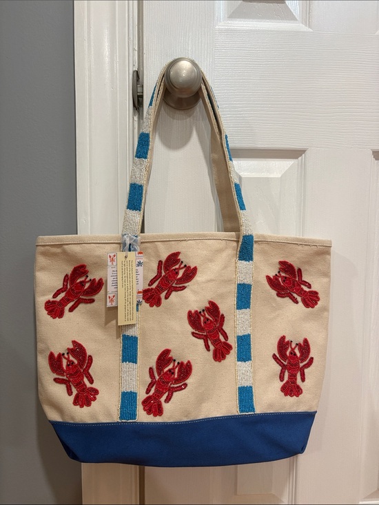 Handbags - Canvas Lobster Tote Bag – Blue & Red